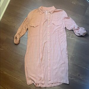 Free People Blush Pink Button-Front Long Sleeve Shirt Dress